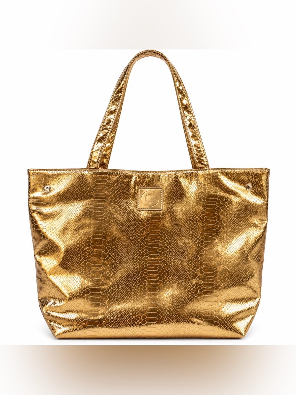 Elizabeth Grant Metallic Gold Snake-Embossed Tote